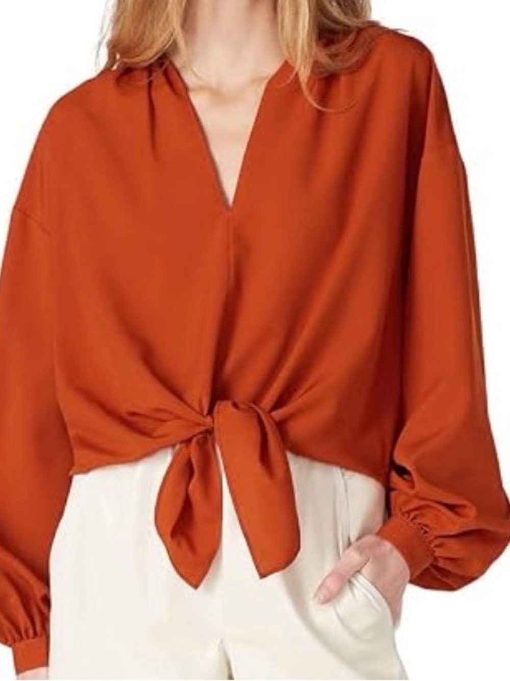 Tie-Front Blouse in Rust Orange - Women